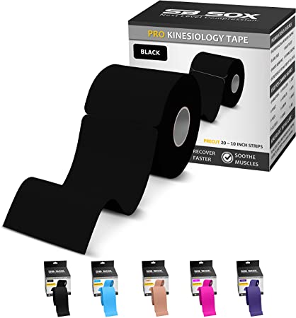 SB SOX Pro Synthetic Kinesiology Tape (Precut & Uncut Options) – Longer Lasting Performance Fabric Option to Our Original Cotton Kinesiology Tape - Also Latex Free, Water Resistant! (Black - Precut)