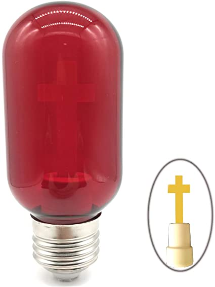 DB Glass LED Night Light for Kids, Jesus light bulb E26，Gothic cross lamp,Church Lantern for Home Decoration,Baptism Gift