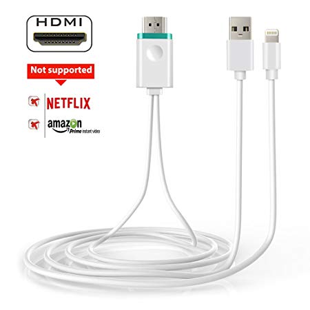 Lightning to HDMI MAOZUA 1080P HDMI Video AV Cable Connector HDTV Adapter Cable 5.9FT for iPhone X/8/7/6/5 Series iPad on HDTV Projector【not Support Netflix etc. Paid Apps】