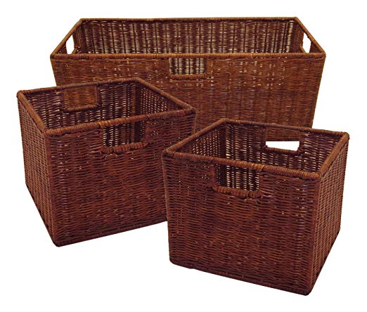 Winsome Wood Leo Storage Baskets, Set of 3, Walnut