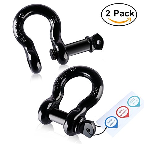 Shackles 3/4" (2 PACK) Huanzhan D ring Shackle Rugged 4.75 Ton (9500 Lbs) Capacity with 7/8'' Pin Bow Screw Heavy Duty D Ring for Jeeps & Trucks Vehicle Recovery,Offroad Towing,Hauling Accessory