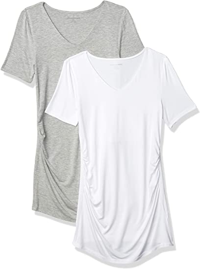 Amazon Essentials Women's Maternity 2-Pack Short-Sleeve Rouched V-Neck T-Shirt