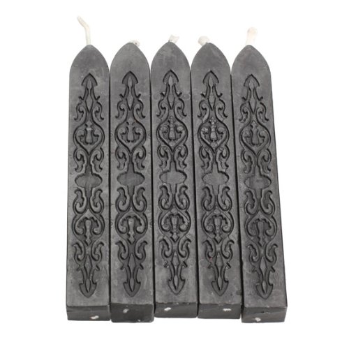 Pack of 5 Classic Cord Wick Vintage Sealing Wax Stamp Stick Initial Letter Wedding (Black)