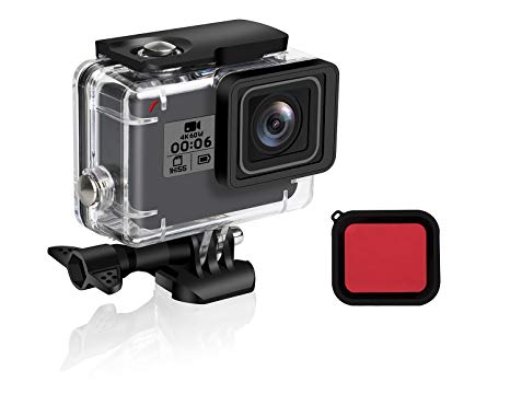 FINEST  Waterproof Housing Shell for GoPro HERO (2018) 6/5 Black, Diving Protective Housing Case 45m with Red Filter and Bracket Accessories for Go Pro Hero(2018)6/5 Action Camera