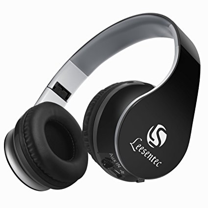 Leesentec T1 Wireless Bluetooth Headphones, Over Ear and Foldable Headset with Mic for Running/Sports (black)