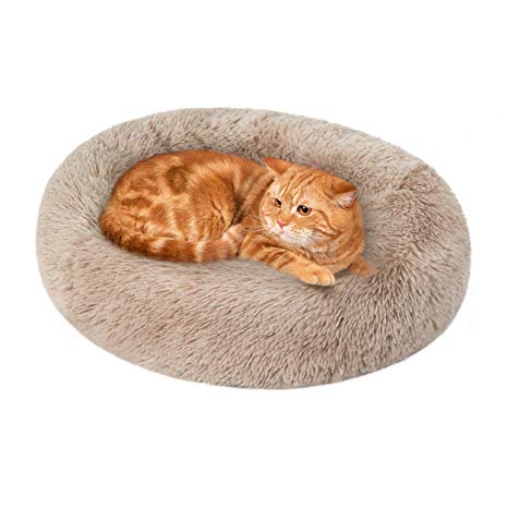 Love's cabin Cat Beds for Indoor Cats - Cat Bed with Machine Washable, Waterproof Bottom - Fluffy Dog and Cat Calming Cushion Bed for Joint-Relief and Sleep Improvement