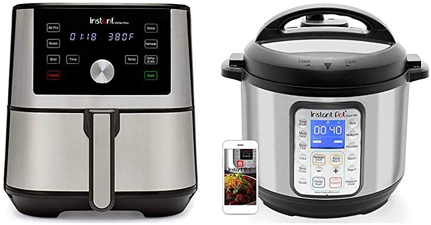 Instant Vortex Plus 6-in-1 Air Fryer, 6 Quart, 6 One-Touch Programs, Air Fry, Roast, Broil, Bake, Reheat, and Dehydrate & Smart WiFi 8-in-1 Electric Pressure Cooker, 6 Quart, 13 One-Touch Programs