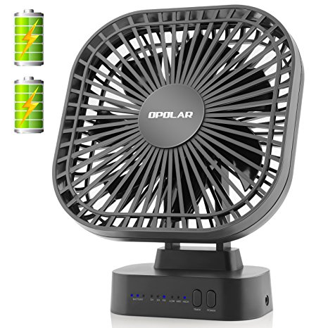 OPOLAR Battery Operated Desk Fan with Large Capacity of 5200mAh, 3 Speeds with Timer, 7 Blades, Super Quiet, Powered by USB or Rechargeable Battery, Perfect Small Personal Fan for Table & Outdoor