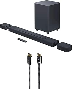 JBL BAR-1000 7.1.4ch Soundbar and Subwoofer with Surround Speakers with a 7S-8KHD2-1.5M VII Series 1.5m Premium Braided 8K HDMI Cable (2022)