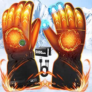 Heated Gloves for Men Women, 5V 5000 mAh Rechargeable Battery Electric Heated Gloves, Waterproof Touchscreen Thermal Heated Gloves with 3 Heating Levels for Winter Outdoor Cycling Skiing Hiking