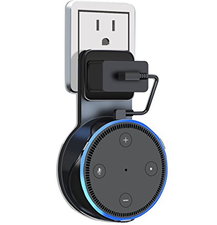 Outlet Wall Mount Holder for Echo Dot 2nd Generation, ALBK Firm Bracket of Your Smart Home Speakers(Charging Cable Included) No Messy Wires or Screws - Black