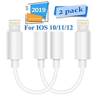 Lighting to 3.5mm Headphone Adapter Earbuds Earphones Adapter 2Pack, Compatible with iPhone X/Xs/Xs Max/XR 7/8/8Plus iOS 10/11/12 Plug and Play