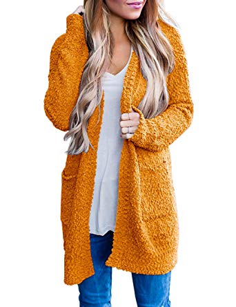 MEROKEETY Women's Long Sleeve Soft Chunky Knit Sweater Open Front Cardigan Outwear with Pockets