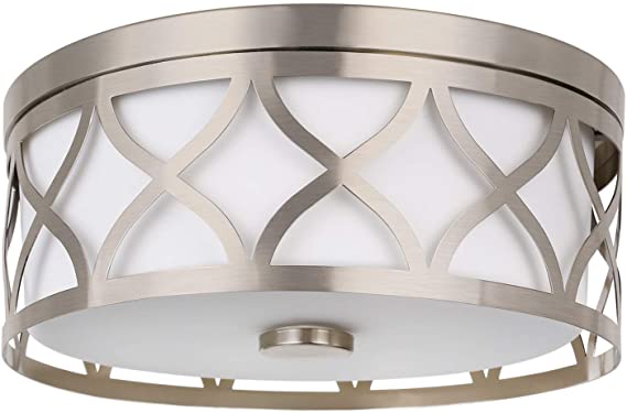 3-Light LED Flush Mount Ceiling Light, Modern 14 Inch Round Lighting Fixture(Bulbs Included), With Metal Frame & Frosted Glass Shade, Brushed Nickel Finish Ceiling Light Fixtures, for Hallway Bathroom