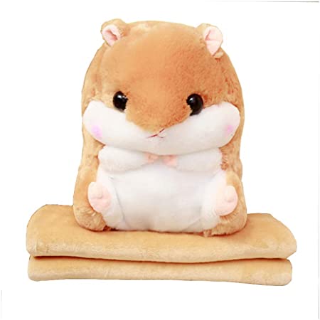YunNasi Plush Hamster Stuffed Animal Toys Hamster Throw Pillow with Blanket 19.7 Inches Light Brown