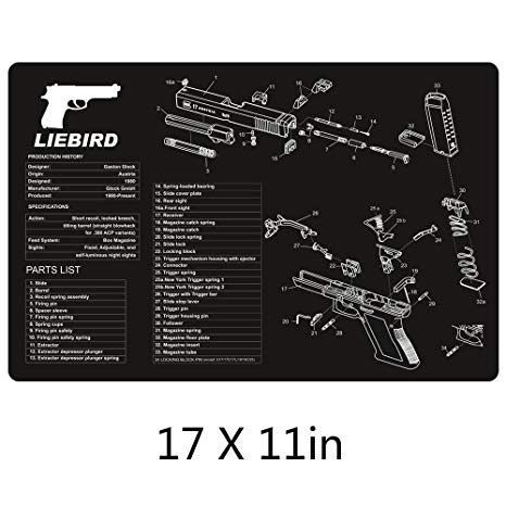 LIEBIRD Gun Cleaning Mat with Exploded Gun Parts Print,Black Mat 12" X 36"