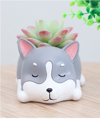 Cuteforyou Cute Animal Shaped Cartoon Home Decoration Succulent Vase Flower Pots (Husky)