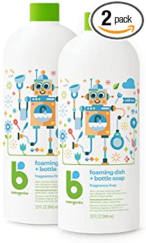 BabyGanics Foaming Dish Soap Refill, Fragrance Free, 32 Fl Oz (Pack of 2), Packaging May Vary