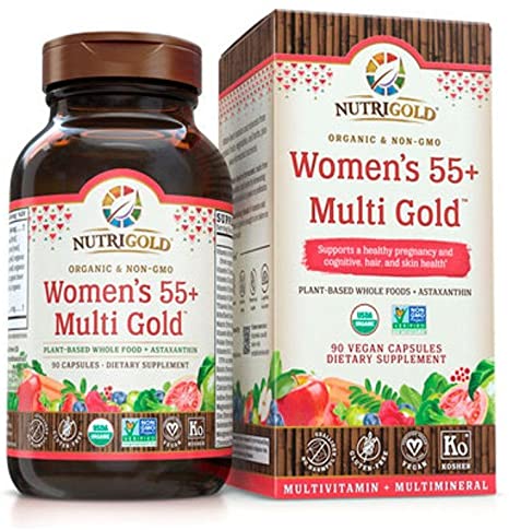 Organic Multivitamin Gold for Women 55  PlantBased Whole Food with Astaxanthin (90 Capsules)