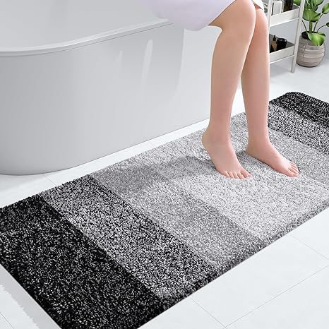 OLANLY Luxury Bathroom Rug Mat 54x24, Extra Soft and Absorbent Microfiber Bath Rugs, Non-Slip Plush Shaggy Bath Carpet, Machine Wash Dry, Bath Mats for Bathroom Floor, Tub and Shower, Black