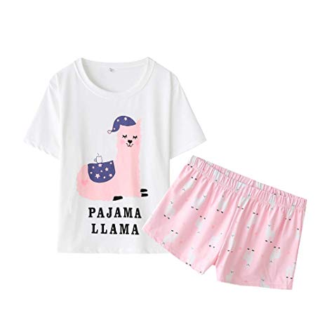 YIJIU Women Short Sleeve Tee and Shorts Pajama Set Cute Cartoon Print Sleepwear