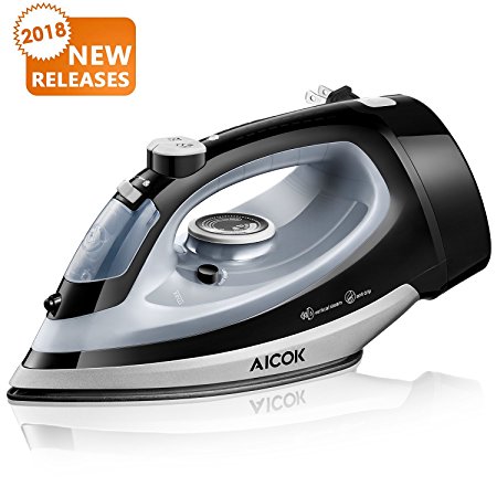 Aicok Steam Iron 1700W Professional Garment Steamer with Retractable Cord, Variable Temperature and Steam Control, Non-Stick Soleplate Full Function Press Iron, Black