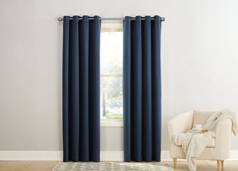 Sun Zero Barrow Energy Efficient Grommet Curtain Panel, 54 x 95 Inch, Navy Blue