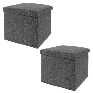 Seville Classics Foldable Storage Cube/Ottoman, CHARCOAL Grey (2-Pack),