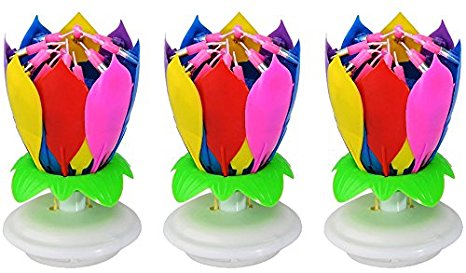 3 PCS of Birthday Candle,Plays Music,with 14 Little Candles and Spins ( Rainbow)