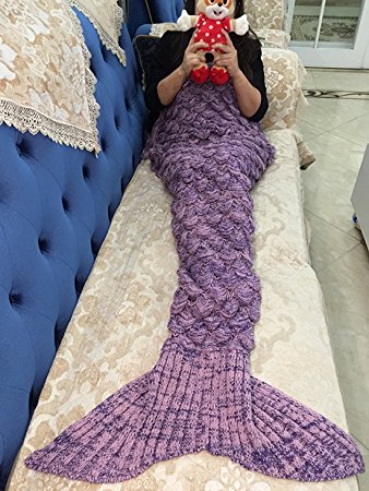 BTOZ Handmade Mermaid Tail Blanket for Adults,Warm Sofa Quilt Living room blanket for Adults and Kids 190cmX90cm（74.8 inch x35.4 inch ) (608 Pink)