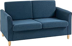 HOMCOM 2 Seater Sofa, Compact Loveseat, Fabric Couch with Wood Legs and Armrest, for Living Room and Home Office Blue