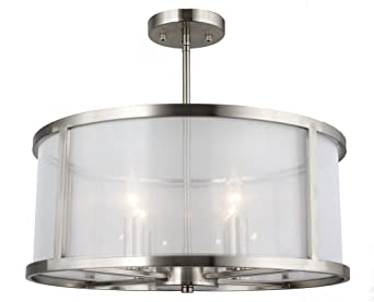 Danbury 3 Light 18 inch Satin Nickel Pendant Ceiling Light or Flush Mount in Organza Wrapped (Satin Nickel) (Convertible to Pendant Lamp)