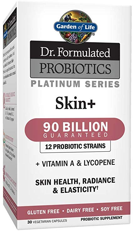 Garden of Life Dr. Formulated Platinum Series Skin  90 Billion CFU Guaranteed, 12 Probiotic Strains   Vitamin A & Lycopene for Skin Health, Radiance & Elasticity, Vegetarian Supplement, 30 Capsules