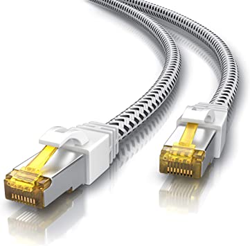 Primewire – 3m CAT 7 Ethernet Cable - Network Gigabit LAN cable – 10 Gbit s – cotton braided patch cable - Cat. 7 raw cable S FTP PIMF shielding - RJ45 connector - Switch Router Modem Access Point