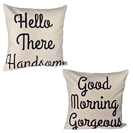 Set of 2 Sofa Throw Pillow Cover,YIFAN Bedroom Pillow Case Hello There Handsome Good Morning Gorgeous Pillowcase for Office Couch