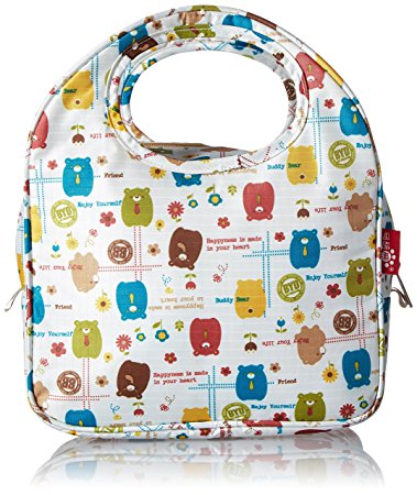 iSuperb Insulated Lunch Bag Box Tote Waterproof Cooler Bag Reusable with Adorable Animal Image Insulated Lunch Bags for Women Ladies Girls Children Kids Student Teenagers (Cute Bear White)