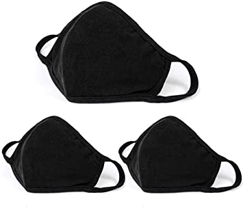JamBon 3 Pcs Fashion Protective Face Masks, Unisex Black Dust Cotton Mouth Masks, Washable, Reusable Masks