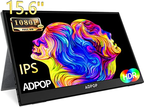 ADPOP Portable Monitor Upgraded 15.6'' FHD 1080P IPS Portable Laptop Monitor USB-C HDMI HDR Travel Monitor, [2023 Newest] Second Screen Extender Cover&Speakers for laptop/PC/Mac/Phone/PS4/Xbox/Switch