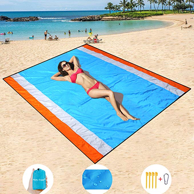 HiSayee Sand Free Beach Mat Oversized 82"x79" Sand Proof Beach Blanket Outdoor Picnic Mat for Travel, Camping, Hiking and Music Festivals-Lightweight Quick Drying Heat Resistant Nylon