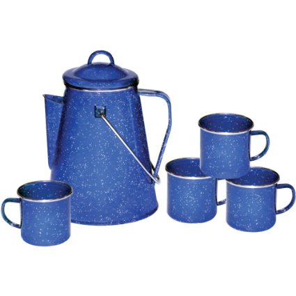 Stansport 8 Cup Enamel Percolator with Four Enamel Mugs, 12-Ounce