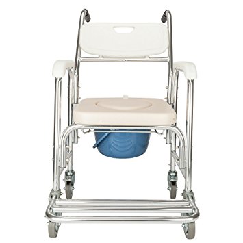Mefeir Portable 4 in 1 Multifunctional Professional Commode Chair For Toilet With Padded Seat,Removable Bath Chair with Wheel,Heavy Duty 300 LBS,Designed For Elder Disabled People Pregnant Women White
