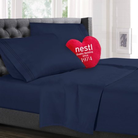 Twin XL Size Bed Sheets Set, Navy Blue Dark, Highest Quality Bedding Sheets Set on Amazon, 3-Piece Bed Set, Deep Pockets Fitted Sheet, 100% Luxury Soft Microfiber, Hypoallergenic, Cool & Breathable