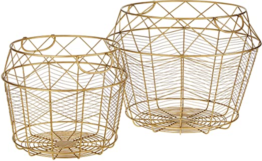 Amazon Brand - Rivet Modern Tall Geometric Wire Baskets, Set of 2, 13.25"H and 10.75"H, Gold