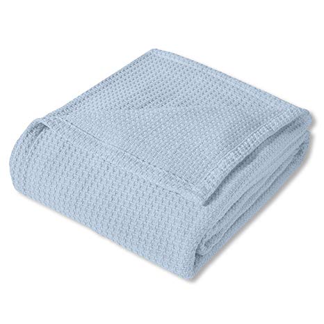 Sweet Home Collection 100% Fine Cotton Blanket Luxurious Basket Weave Stylish Design Soft and Comfortable All Season Warmth, King, Pearl Blue