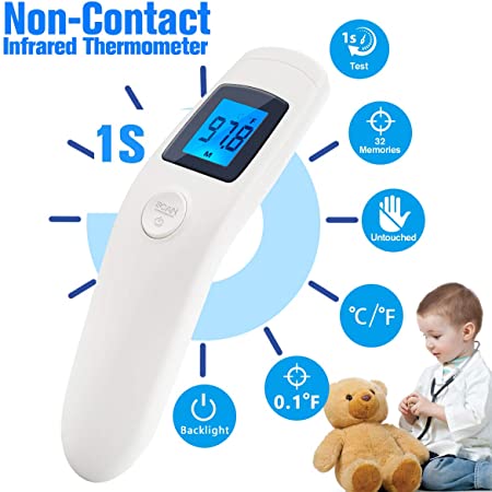 Forehead Thermometer,Infrared Digital Thermometer Professional Precision Non Contact Medical Thermometer with LCD Backlit Display Accurate Forehead and Ear Thermometer for Baby Kids and Adults White