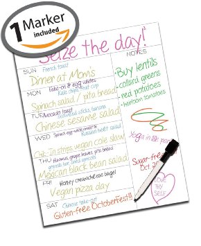Meal Planner ● Daily Planner ● Dry Erase Planner ● Dry Erase Sticker ● Weekly Meal Planner ● Diet Planner ● Meal Planning Calendar ● Use w/ Dry Erase Markers (1 Included) ● 15.5" x 12.5" Inches