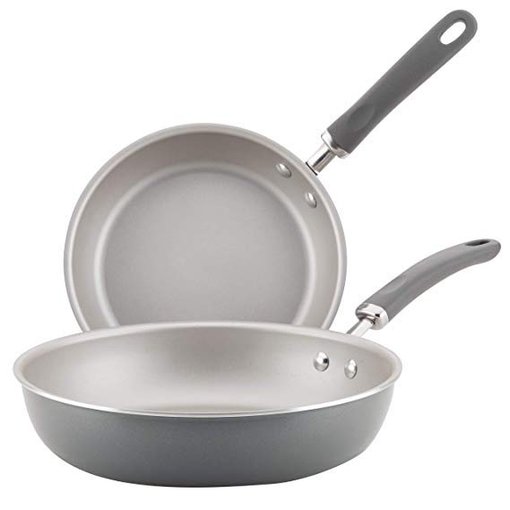 Rachael Ray 12153 2-Piece Set Aluminum Skillet, 9.5" & 11.75", Gray Shimmer