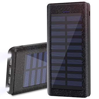 Wiswan Portable Charger Solar Power Bank 24000mAh External Battery with 2A Input Port, 2 LED Light,Total 5A USB Charging Ports for iPhone, iPad, Samsung, Android and other Smart USB Powered Devices
