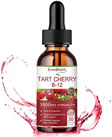 Green People Tart Cherry Extract Liquid Drops B12 Health Organic Juice - Advanced Uric Acid Cleanse Supplements, Vegan, Gluten Free 2FL.OZ-60ml