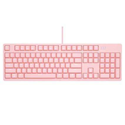 Mechanical Pink Gaming Keyboard£¬Magegee MK-Armor LED Rainbow Backlit and Wired USB 104 Keys Keyboard with Blue Switches, for Windows PC Laptop Game(Pink&White)